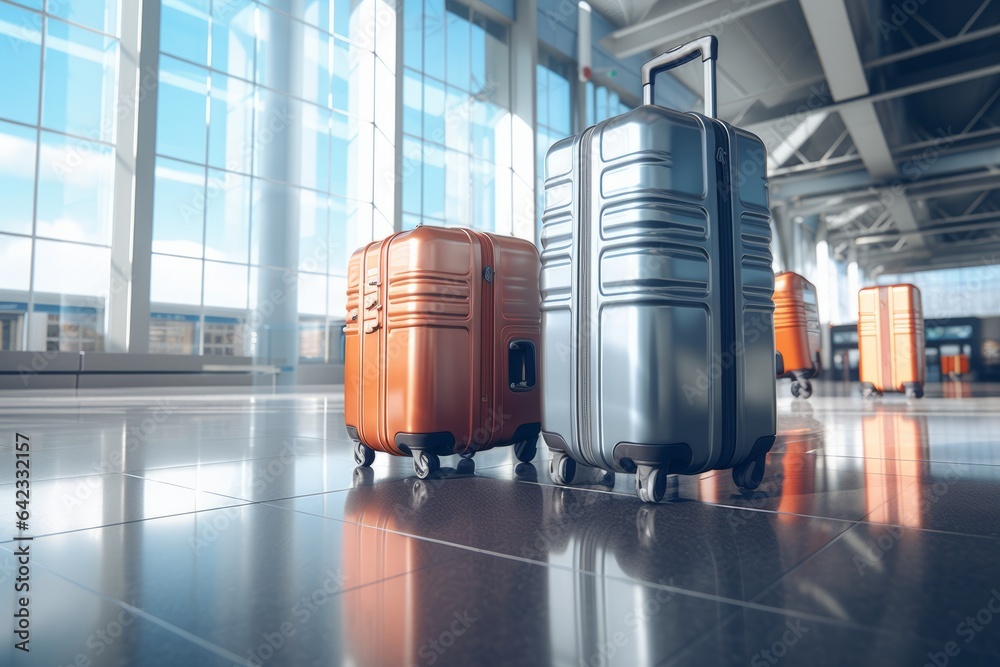 Wall mural suitcases in airport travel concept 3d rendering generative ai