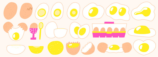 Doodle cute eggs set.