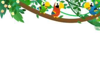 Fototapeten cartoon scene with jungle and animals being together as frame illustration for children © honeyflavour