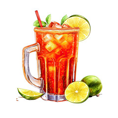 Isolated Jarrito Michelada with Lime Slice on White Background