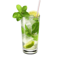 Mojito Collins Glass with Mint Sprig Isolated on Transparent Backdrop