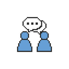 Obraz premium this is people dialog icon in pixel art with simple color and white background ,this item good for presentations,stickers, icons, t shirt design,game asset,logo and your project.