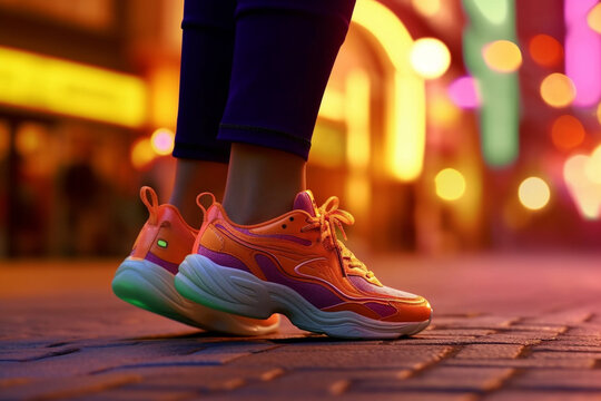 close up women sport sneakers running on the street - Generative AI