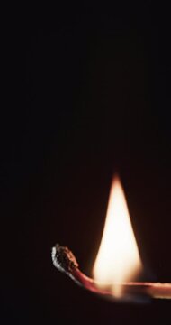 Vertical video of lit alcohol flames and copy space on black background