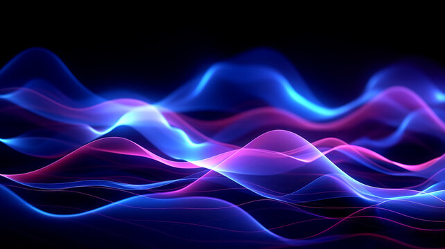 Abstract background with colorful waves, the image contains transparency. Neon blue and pink led lines on a dark night background. Abstract futuristic neon wave background. Abstract technology banner.