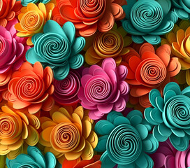 Beautiful bouquet of colorful modern flowers in wonderful harmony, 3D flowers.