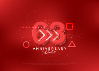 Strong design for 63rd anniversary celebration. with bold red color. Premium vector for poster, banner, celebration greeting.