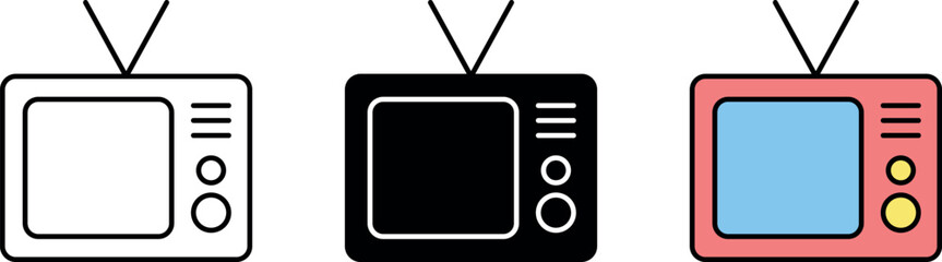 Old Tv icons collection. Television icons lined, isolated and colored version. Vector Ilustration
