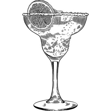 black and white margarita cocktail with lemon clip art preview