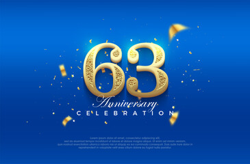 Premium vector 63rd anniversary celebration background with fancy numeral glitter. Premium vector background for greeting and celebration.