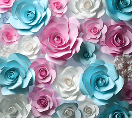 Beautiful bouquet of colorful modern flowers in wonderful harmony, 3D flowers.