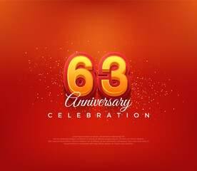Modern 63rd number design, for anniversary celebration in bold red color. Premium vector background for greeting and celebration.
