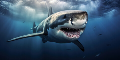 Naklejka premium Close-up of a white shark in the ocean