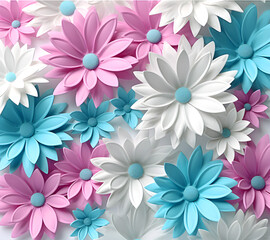 Beautiful bouquet of colorful modern flowers in wonderful harmony, 3D flowers.