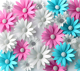 Fototapeta premium Beautiful bouquet of colorful modern flowers in wonderful harmony, 3D flowers.
