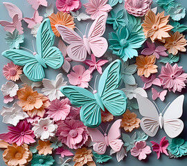 Beautiful bouquet of colorful modern flowers in wonderful harmony, 3D flowers.