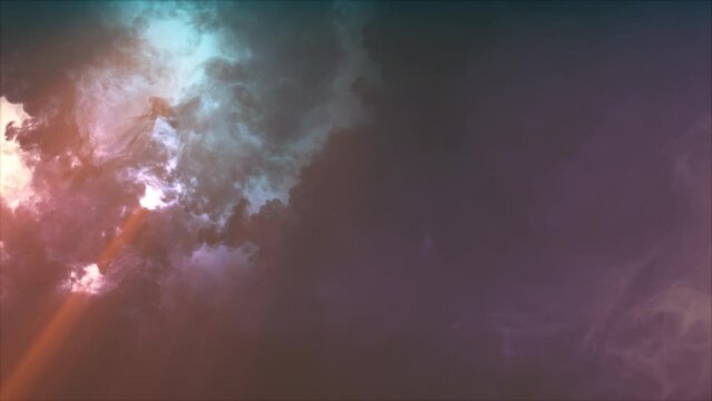 Lightning discharge and light effects in the clouds. Thunderclouds in bright flashes of lightning. Bad weather. Looped
