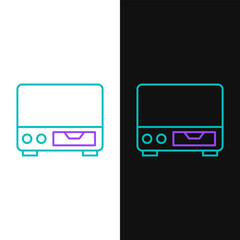 Line Old video cassette player icon isolated on white and black background. Old beautiful retro hipster video cassette recorder. Colorful outline concept. Vector