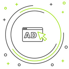 Line Advertising icon isolated on white background. Concept of marketing and promotion process. Responsive ads. Social media advertising. Colorful outline concept. Vector
