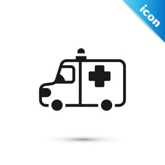 Grey Ambulance and emergency car icon isolated on white background. Ambulance vehicle medical evacuation. Vector