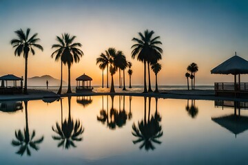 Palm trees and a tranquil atmosphere.
