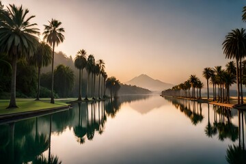 Obraz premium Palm trees and a tranquil atmosphere.