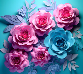 A beautiful bouquet of colorful modern flowers in wonderful harmony, 3D flowers