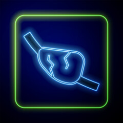 Glowing neon Pirate eye patch icon isolated on blue background. Pirate accessory. Vector