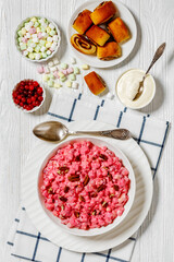 cranberry creamy salad with marshmallows, top view
