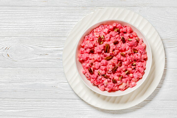 cranberry creamy salad with marshmallows, top view
