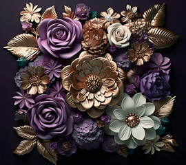 Beautiful bouquet of colorful modern flowers in wonderful harmony, 3D flowers.