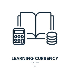 Learning Currency Icon. Money, Business, Finance. Editable Stroke. Simple Vector Icon