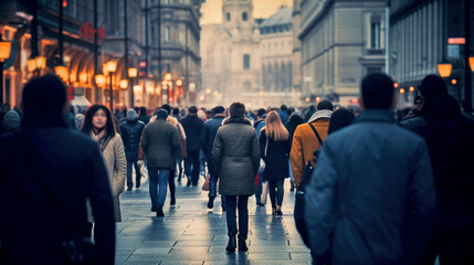 crowd of people walking in the city. Generative Ai
