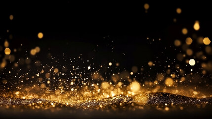 Obraz na płótnie Canvas Abstract gold shiny Christmas background with bokeh. Holiday bright golden dust. Blurred backdrop with particles.