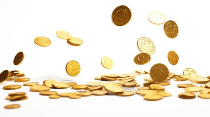 Falling Gold Coins in white background, AI generated Image - Powered by Adobe