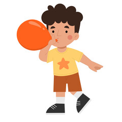 Illustration of a boy blowing up a balloon