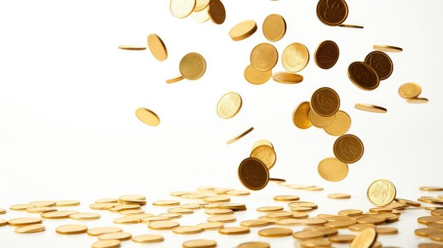 Falling Gold Coins in white background, AI generated Image