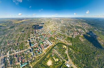 Tambov, Russia. Panorama of the city from the air in summer. Clear weather with clouds. Aerial view