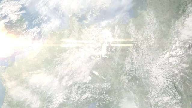 Zoom in from space and focus on Radebeul, Germany. 3D Animation. Background for travel intro. Elements of this image furnished by NASA	