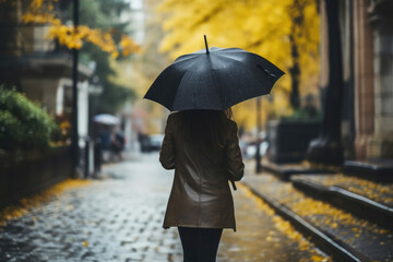 Glamorous Woman in Rainy Street Scene