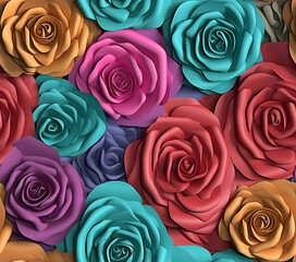 Beautiful bouquet of colorful modern flowers in wonderful harmony, 3D flowers.