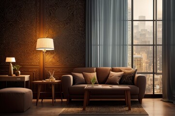 Obraz premium Classic Interior Of Living Room With Sofa And Armchair Near Fireplace