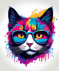 Colorful Cat Head Illustration With White Background
