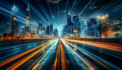 Fototapeta na wymiar speed traffic trails at night in the modern city
