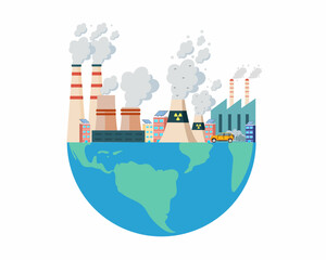 Air pollution from factories CO2 emissions in urban Global industrial air pollution concept 
