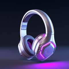  3D render futuristic design of stylish wireless headphones on solid color background
