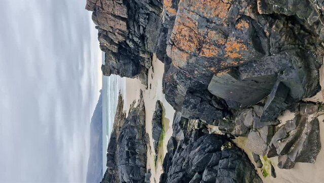 Beautiful rocks at Tramore beach in Rosbeg, County DOnegal, Ireland