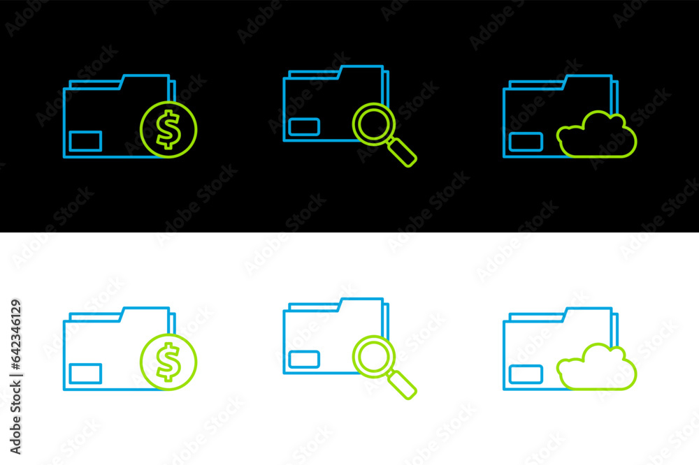 Wall mural set line cloud storage text document folder, finance and search concept with icon. vector