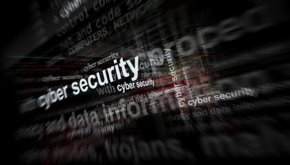 Cyber security and network protection headline titles media 3d illustration - obrazy, fototapety, plakaty