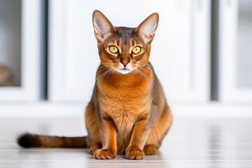 Beautiful Abyssinian Cat Resting on Tile